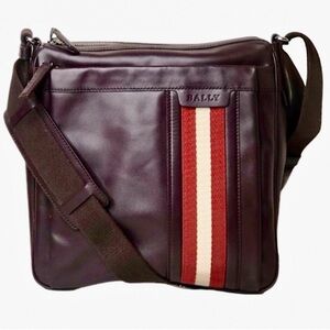 AUTH BALLY Brown Leather Top Zip Crossbody Messenger Bag Adjustable Strap MINT